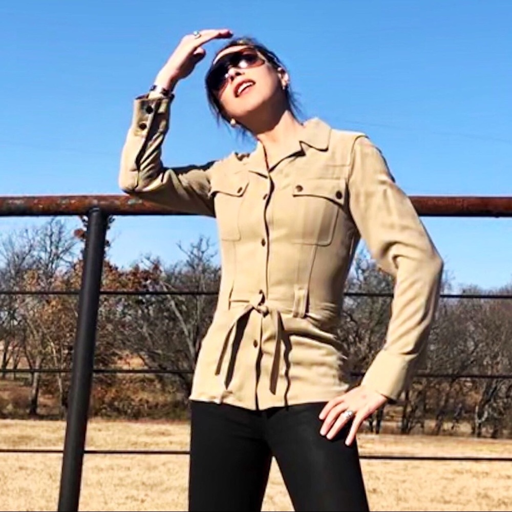 Khaki Color Silk Trench or Safari Snap Up Shirt